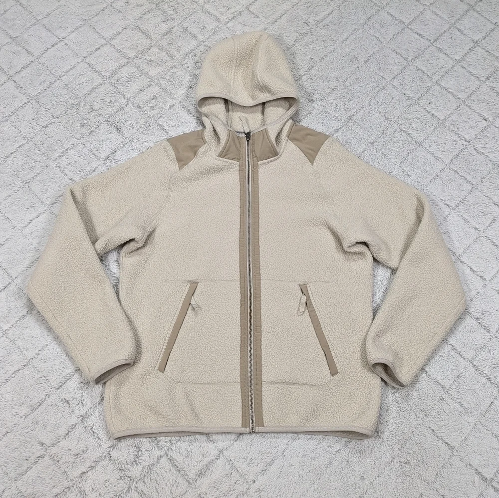 Merrell Jacket Women's L Beige Cream Flux Heavy Weight Sherpa Fleece Hood Zip